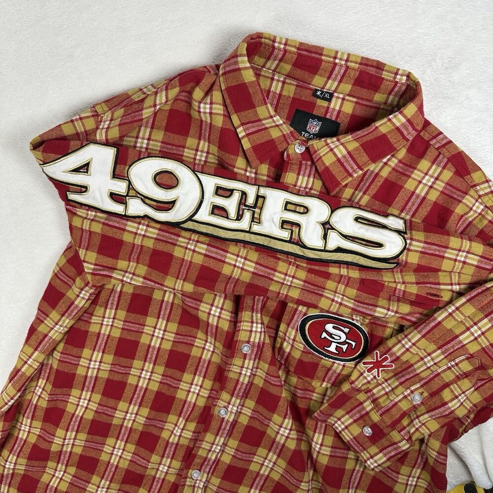San Francisco 49ers Wordmark Flannel Long Sleeve Button-Up Shirt XL Team Apparel